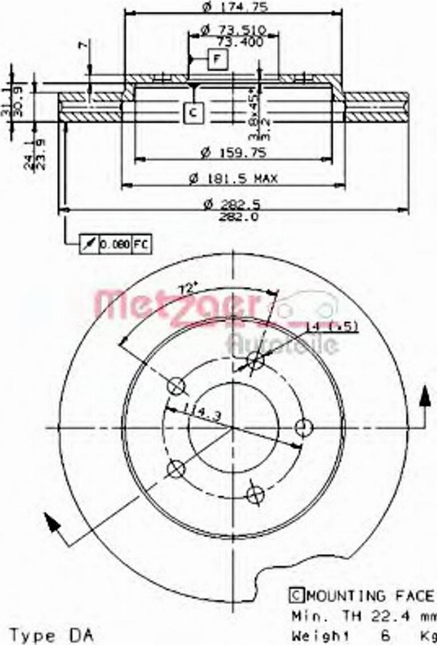 Metzger 24727E - Гальмівний диск avtolavka.club