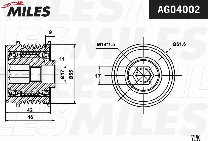 Miles AG04002 - Ремінний шків, генератор avtolavka.club