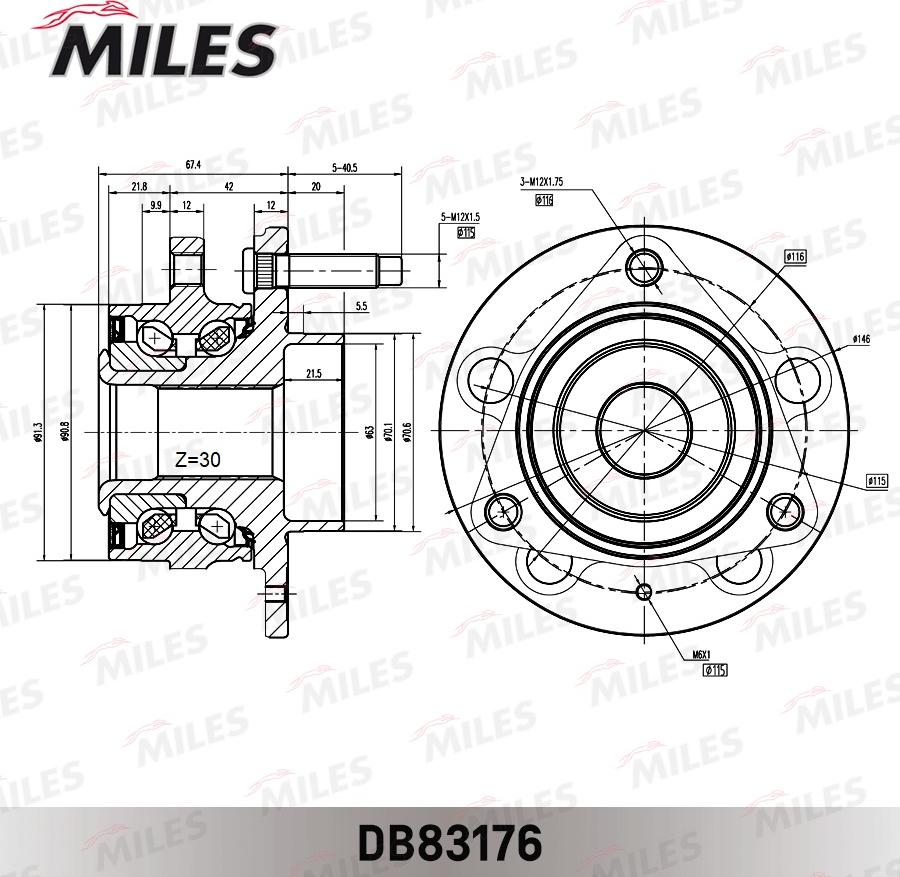 Miles DB83176 - Комплект підшипника маточини колеса avtolavka.club