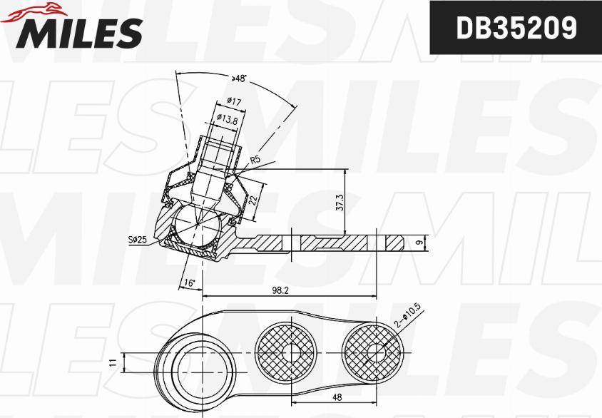 Miles DB35209 - Шарова опора, несучий / направляючий шарнір avtolavka.club