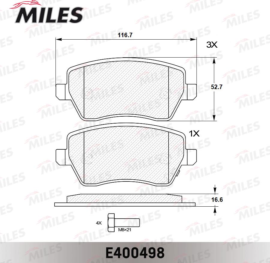 Miles E400498 - Гальмівні колодки, дискові гальма avtolavka.club