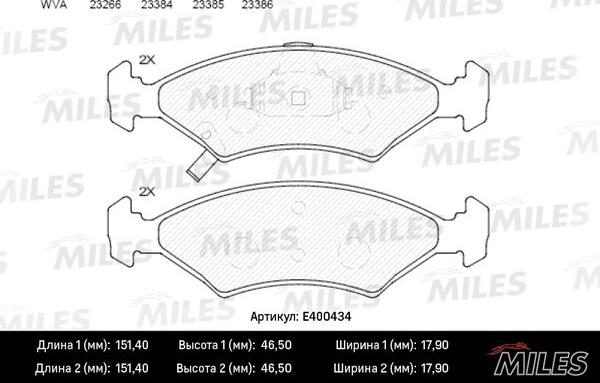 Miles E400434 - Гальмівні колодки, дискові гальма avtolavka.club