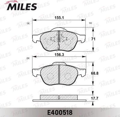 Miles E400518 - Гальмівні колодки, дискові гальма avtolavka.club