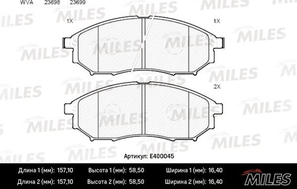 Miles E400045 - Гальмівні колодки, дискові гальма avtolavka.club