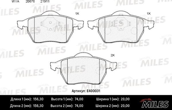 Miles E400031 - Гальмівні колодки, дискові гальма avtolavka.club