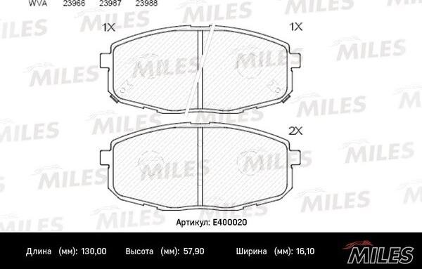 Miles E400020 - Гальмівні колодки, дискові гальма avtolavka.club