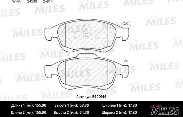 Miles E400146 - Гальмівні колодки, дискові гальма avtolavka.club