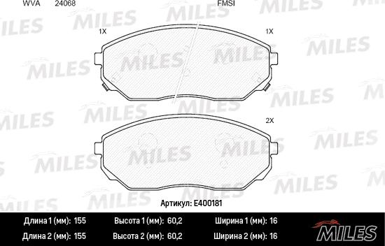 Miles E400181 - Гальмівні колодки, дискові гальма avtolavka.club