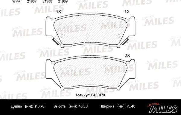 Miles E400170 - Гальмівні колодки, дискові гальма avtolavka.club