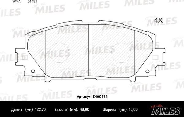 Miles E400358 - Гальмівні колодки, дискові гальма avtolavka.club