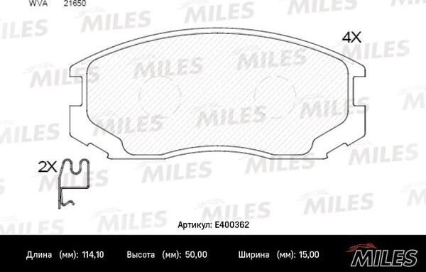 Miles E400362 - Гальмівні колодки, дискові гальма avtolavka.club