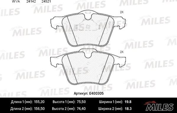 Miles E400305 - Гальмівні колодки, дискові гальма avtolavka.club