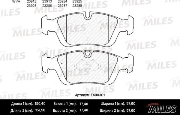 Miles E400301 - Гальмівні колодки, дискові гальма avtolavka.club