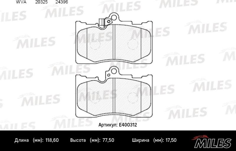 Miles E400312 - Гальмівні колодки, дискові гальма avtolavka.club