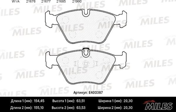 Miles E400387 - Гальмівні колодки, дискові гальма avtolavka.club