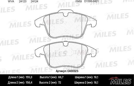 Miles E400323 - Гальмівні колодки, дискові гальма avtolavka.club