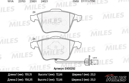 Miles E400292 - Гальмівні колодки, дискові гальма avtolavka.club