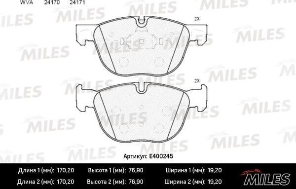 Miles E400245 - Гальмівні колодки, дискові гальма avtolavka.club