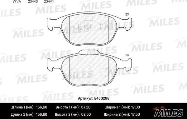 Miles E400288 - Гальмівні колодки, дискові гальма avtolavka.club