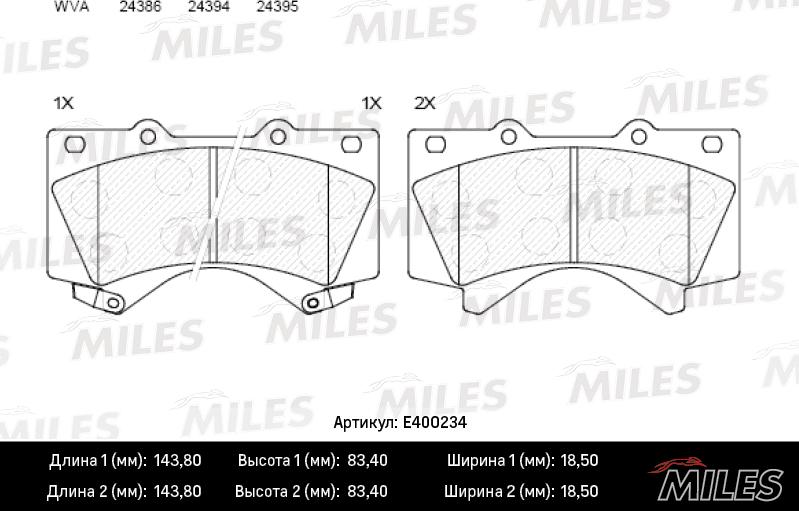 Miles E400234 - Гальмівні колодки, дискові гальма avtolavka.club