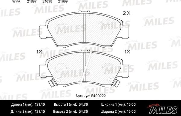 Miles E400222 - Гальмівні колодки, дискові гальма avtolavka.club