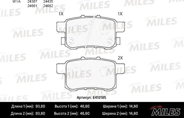 Miles E410195 - Гальмівні колодки, дискові гальма avtolavka.club