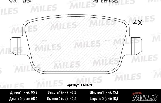 Miles E410278 - Гальмівні колодки, дискові гальма avtolavka.club