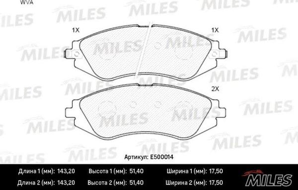 Miles E500014 - Гальмівні колодки, дискові гальма avtolavka.club