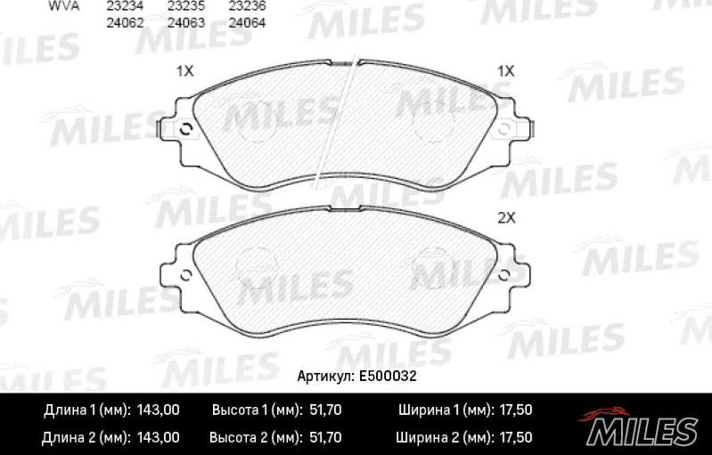 Miles E500032 - Гальмівні колодки, дискові гальма avtolavka.club