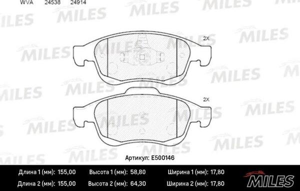 Miles E500146 - Гальмівні колодки, дискові гальма avtolavka.club