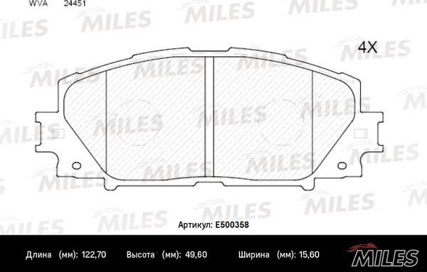 Miles E500358 - Гальмівні колодки, дискові гальма avtolavka.club