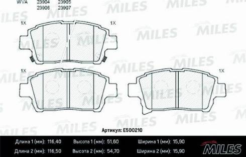 Miles E500210 - Гальмівні колодки, дискові гальма avtolavka.club