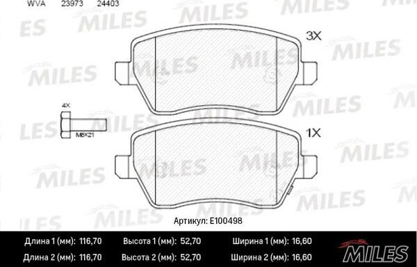 Miles E100498 - Гальмівні колодки, дискові гальма avtolavka.club