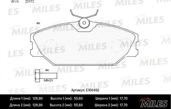 Miles E100492 - Гальмівні колодки, дискові гальма avtolavka.club