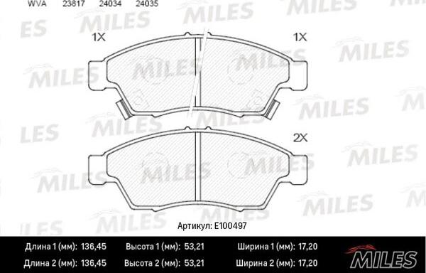 Miles E100497 - Гальмівні колодки, дискові гальма avtolavka.club