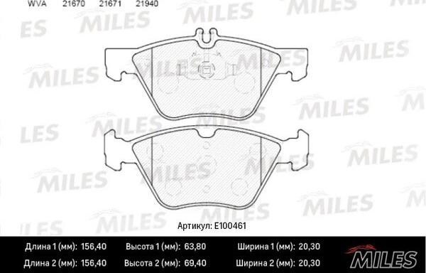 Miles E100461 - Гальмівні колодки, дискові гальма avtolavka.club