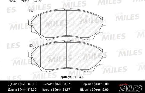 Miles E100408 - Гальмівні колодки, дискові гальма avtolavka.club