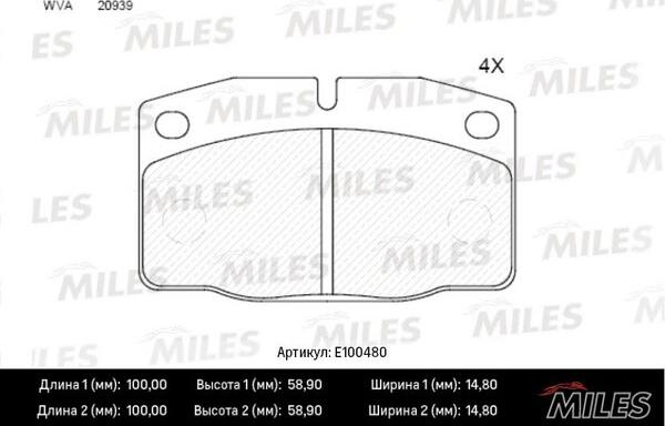 Miles E100480 - Гальмівні колодки, дискові гальма avtolavka.club