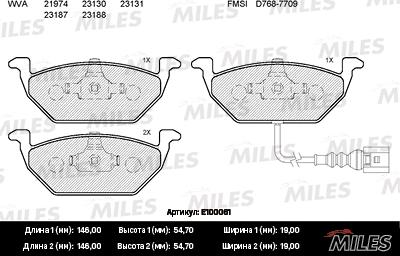 Miles E100061 - Гальмівні колодки, дискові гальма avtolavka.club