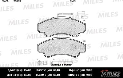 Miles E100030 - Гальмівні колодки, дискові гальма avtolavka.club