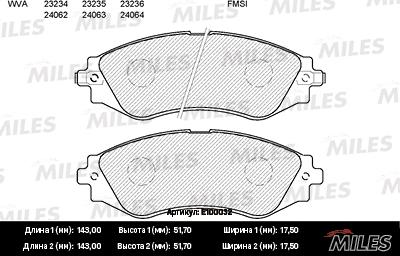 Miles E100032 - Гальмівні колодки, дискові гальма avtolavka.club