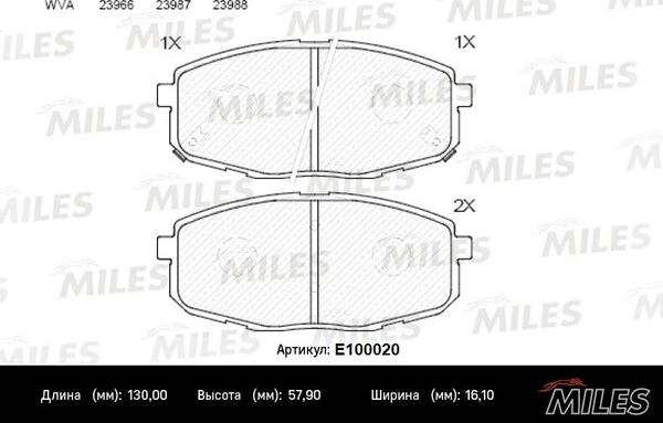 Miles E100020 - Гальмівні колодки, дискові гальма avtolavka.club