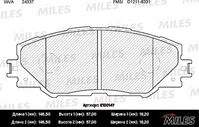 Miles E100147 - Гальмівні колодки, дискові гальма avtolavka.club