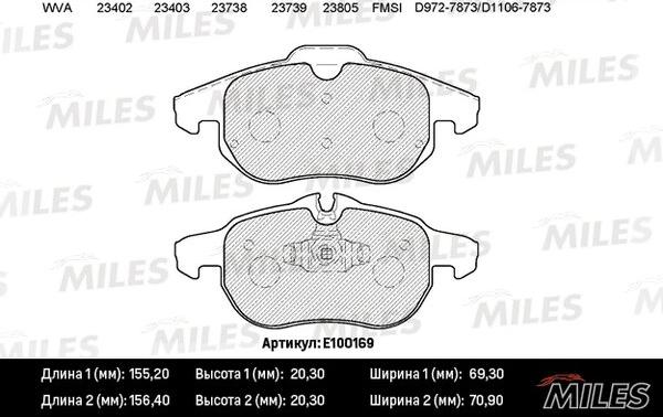 Miles E100169 - Гальмівні колодки, дискові гальма avtolavka.club