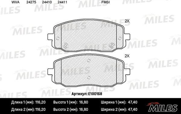 Miles E100168 - Гальмівні колодки, дискові гальма avtolavka.club