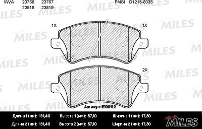 Miles E100112 - Гальмівні колодки, дискові гальма avtolavka.club