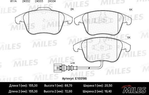 Miles E100186 - Гальмівні колодки, дискові гальма avtolavka.club