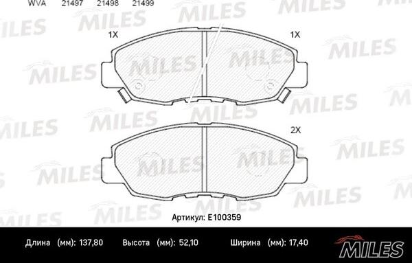 Miles E100359 - Гальмівні колодки, дискові гальма avtolavka.club