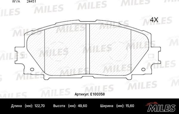 Miles E100358 - Гальмівні колодки, дискові гальма avtolavka.club