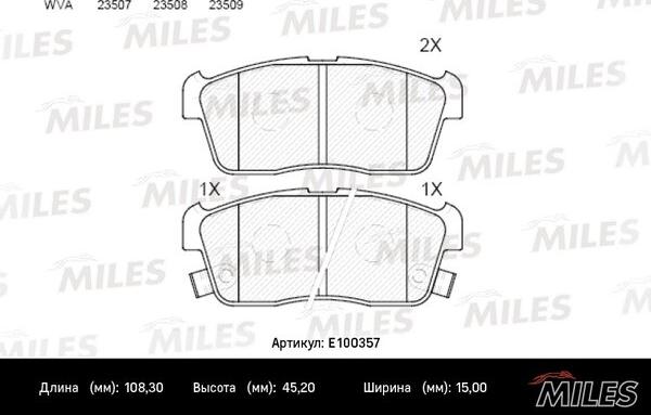 Miles E100357 - Гальмівні колодки, дискові гальма avtolavka.club